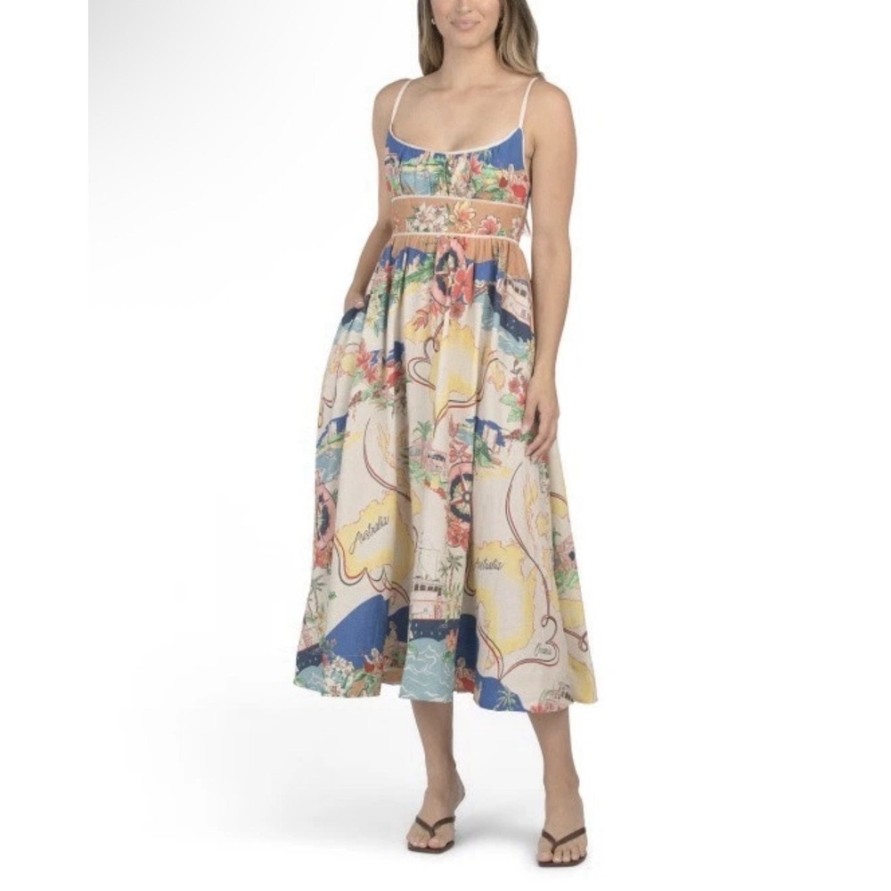 Christian Lacroix Dress Linen Blend Small Australia Map Nautical Maxi Cottagecor